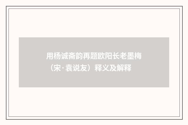 用杨诚斋韵再题欧阳长老墨梅（宋·袁说友）释义及解释