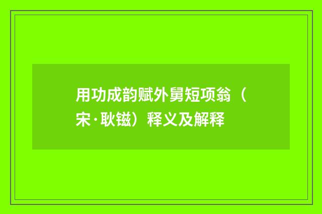 用功成韵赋外舅短项翁（宋·耿镃）释义及解释