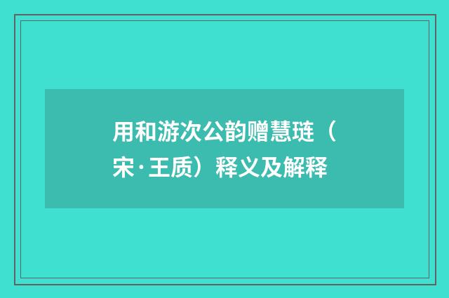 用和游次公韵赠慧琏（宋·王质）释义及解释