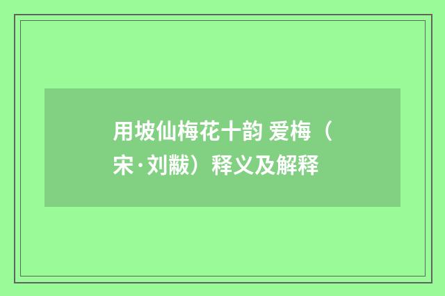 用坡仙梅花十韵 爱梅（宋·刘黻）释义及解释