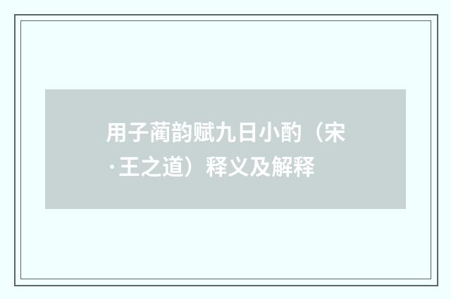 用子蔺韵赋九日小酌（宋·王之道）释义及解释