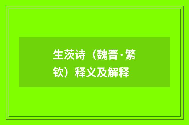 生茨诗（魏晋·繁钦）释义及解释