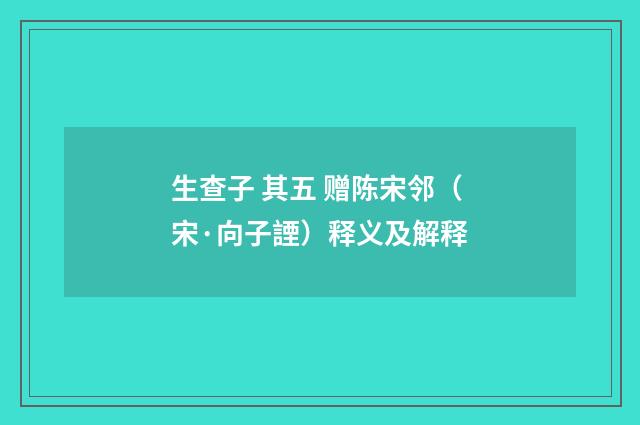 生查子 其五 赠陈宋邻（宋·向子諲）释义及解释