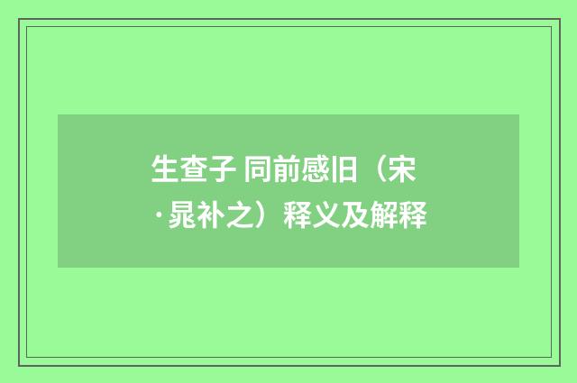 生查子 同前感旧（宋·晁补之）释义及解释
