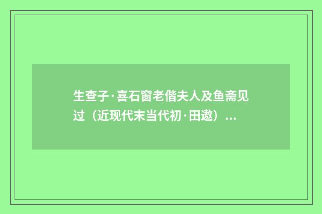 生查子·喜石窗老偕夫人及鱼斋见过（近现代末当代初·田遨）释义及解释