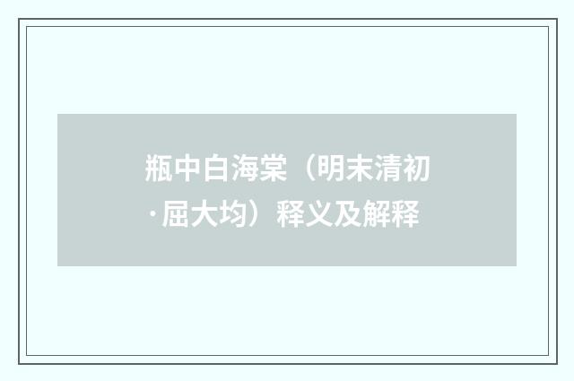 瓶中白海棠（明末清初·屈大均）释义及解释