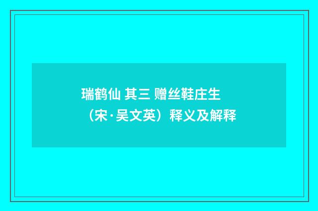 瑞鹤仙 其三 赠丝鞋庄生（宋·吴文英）释义及解释