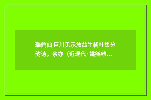 瑞鹤仙 巨川见示放翁生朝社集分韵诗，余亦（近现代·姚鹓雏）释义及解释