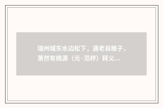 瑞州城东水边松下，遇老翁稚子，萧然有桃源（元·范梈）释义及解释