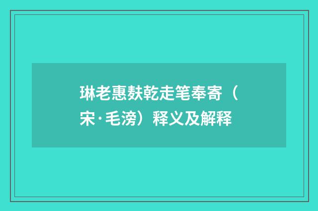 琳老惠麸乾走笔奉寄（宋·毛滂）释义及解释