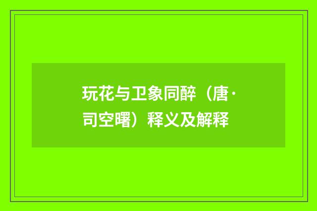 玩花与卫象同醉（唐·司空曙）释义及解释