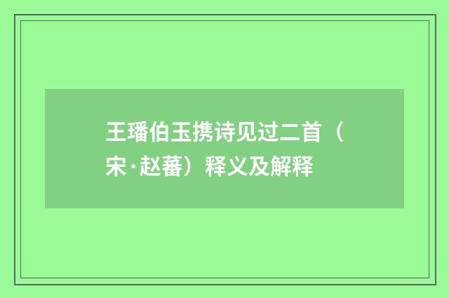王璠伯玉携诗见过二首（宋·赵蕃）释义及解释