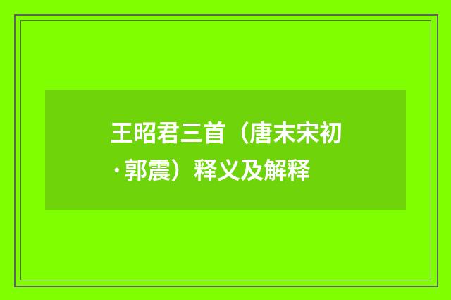 王昭君三首（唐末宋初·郭震）释义及解释
