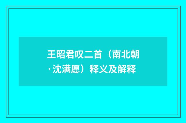 王昭君叹二首（南北朝·沈满愿）释义及解释