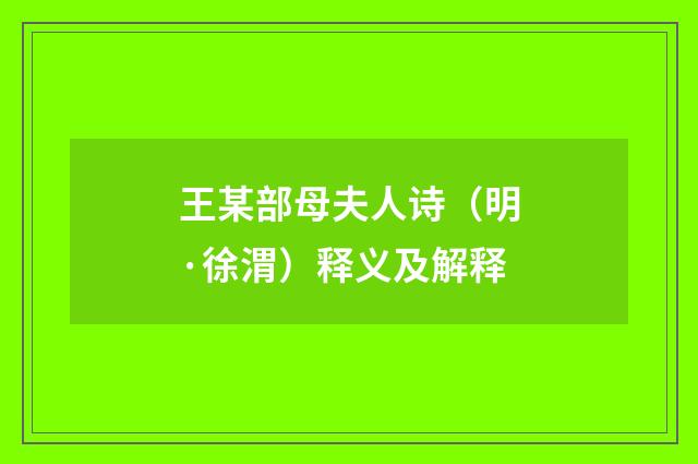 王某部母夫人诗（明·徐渭）释义及解释
