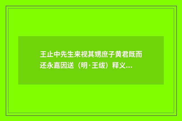 王止中先生来视其甥庶子黄君既而还永嘉因送（明·王绂）释义及解释