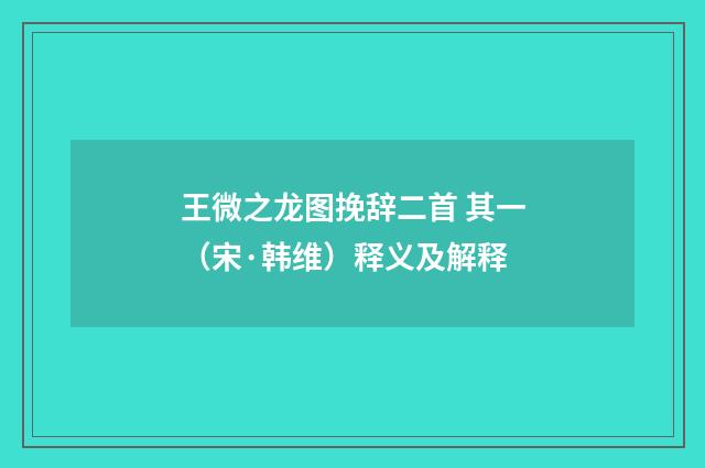 王微之龙图挽辞二首 其一（宋·韩维）释义及解释