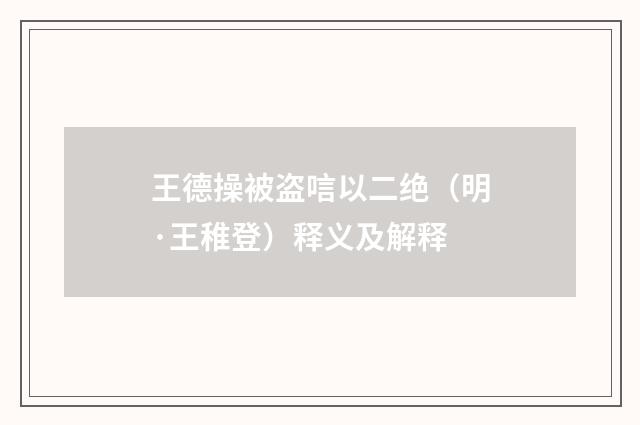 王德操被盗唁以二绝（明·王稚登）释义及解释