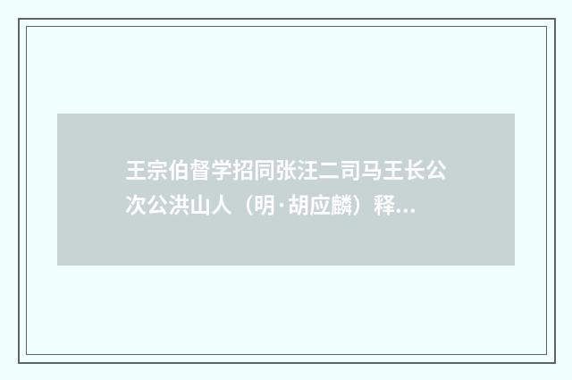 王宗伯督学招同张汪二司马王长公次公洪山人（明·胡应麟）释义及解释