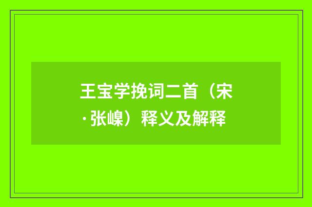 王宝学挽词二首（宋·张嵲）释义及解释