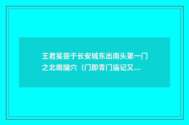 王君冕尝于长安城东出南头第一门之北凿牖穴（门即青门庙记又名青绮门）释义及解释（元·宋褧）释义及解释