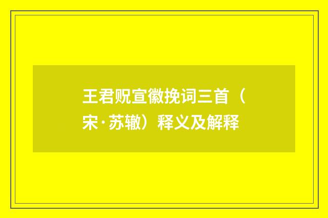 王君贶宣徽挽词三首（宋·苏辙）释义及解释