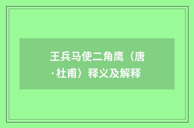 王兵马使二角鹰（唐·杜甫）释义及解释