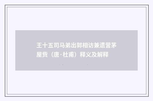 王十五司马弟出郭相访兼遗营茅屋赀（唐·杜甫）释义及解释