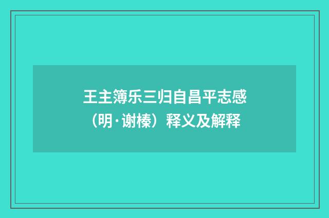 王主簿乐三归自昌平志感（明·谢榛）释义及解释