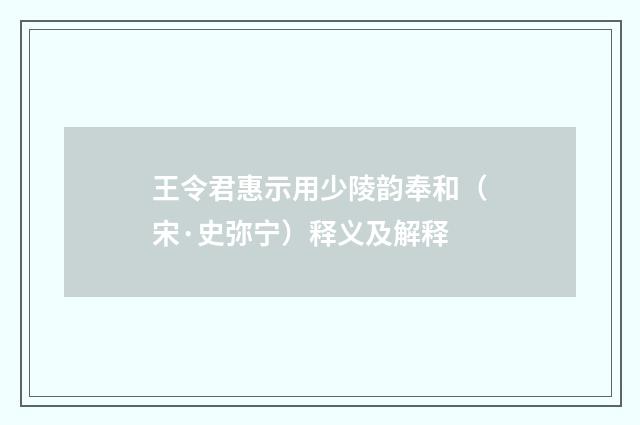 王令君惠示用少陵韵奉和（宋·史弥宁）释义及解释