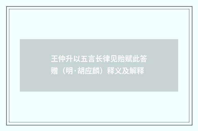 王仲升以五言长律见贻赋此答赠（明·胡应麟）释义及解释