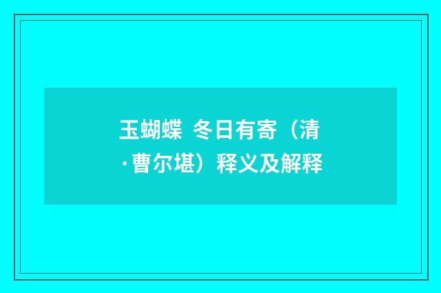 玉蝴蝶 冬日有寄（清·曹尔堪）释义及解释