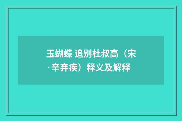 玉蝴蝶 追别杜叔高（宋·辛弃疾）释义及解释