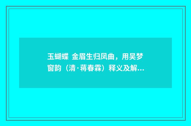 玉蝴蝶 金眉生归凤曲，用吴梦窗韵（清·蒋春霖）释义及解释