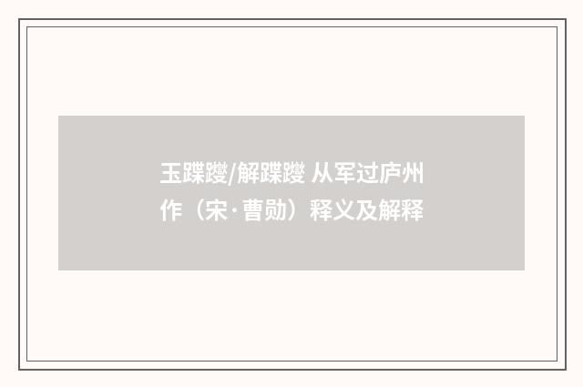 玉蹀躞/解蹀躞 从军过庐州作（宋·曹勋）释义及解释