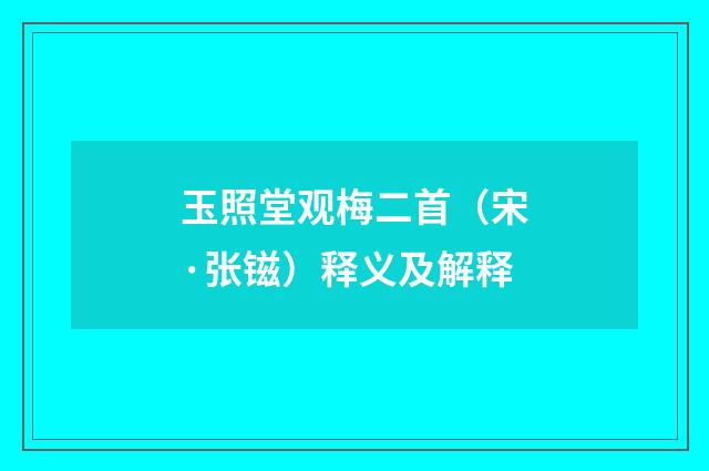 玉照堂观梅二首（宋·张镃）释义及解释
