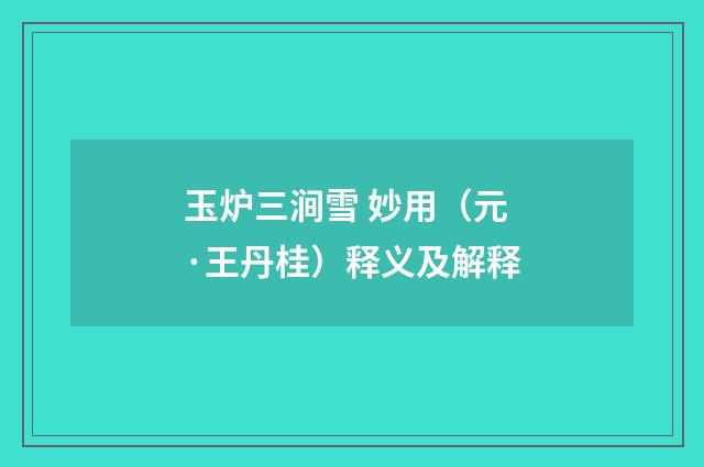 玉炉三涧雪 妙用（元·王丹桂）释义及解释