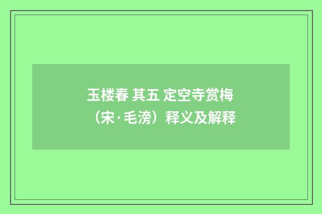 玉楼春 其五 定空寺赏梅（宋·毛滂）释义及解释