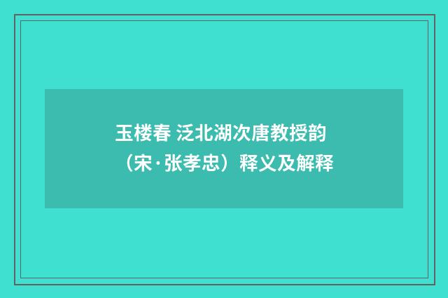 玉楼春 泛北湖次唐教授韵（宋·张孝忠）释义及解释