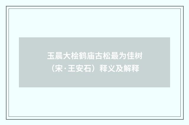 玉晨大桧鹤庙古松最为佳树（宋·王安石）释义及解释