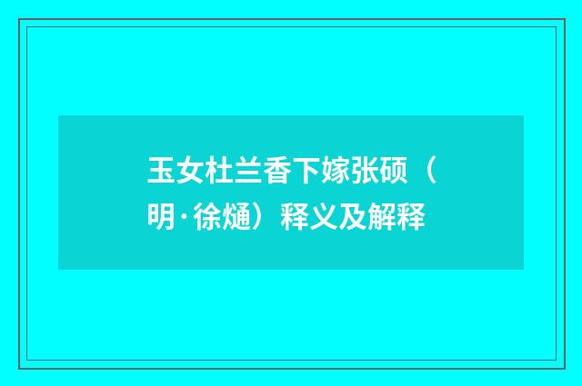 玉女杜兰香下嫁张硕（明·徐熥）释义及解释