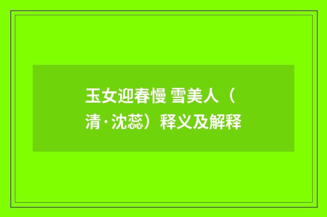 玉女迎春慢 雪美人（清·沈蕊）释义及解释