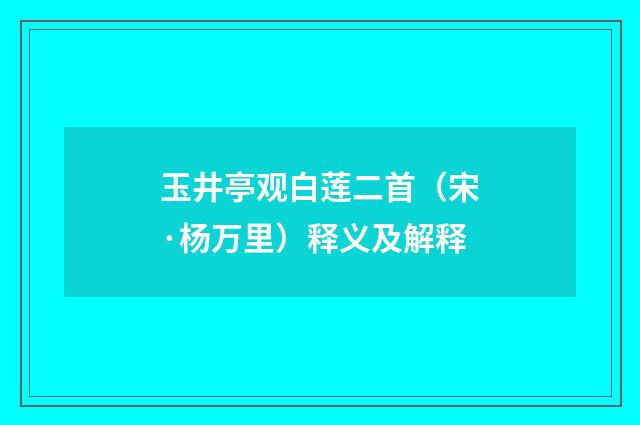 玉井亭观白莲二首（宋·杨万里）释义及解释