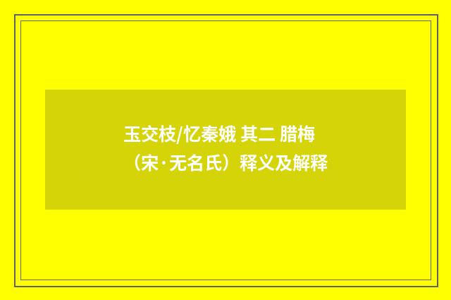玉交枝/忆秦娥 其二 腊梅（宋·无名氏）释义及解释