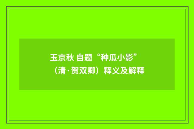 玉京秋 自题“种瓜小影”（清·贺双卿）释义及解释