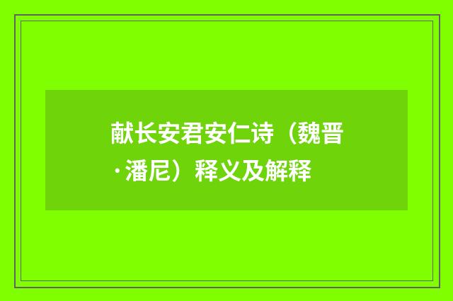 献长安君安仁诗（魏晋·潘尼）释义及解释