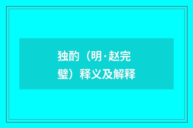 独酌（明·赵完璧）释义及解释