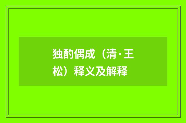 独酌偶成（清·王松）释义及解释