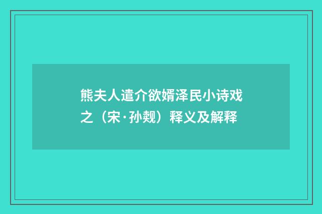 熊夫人遣介欲婿泽民小诗戏之（宋·孙觌）释义及解释
