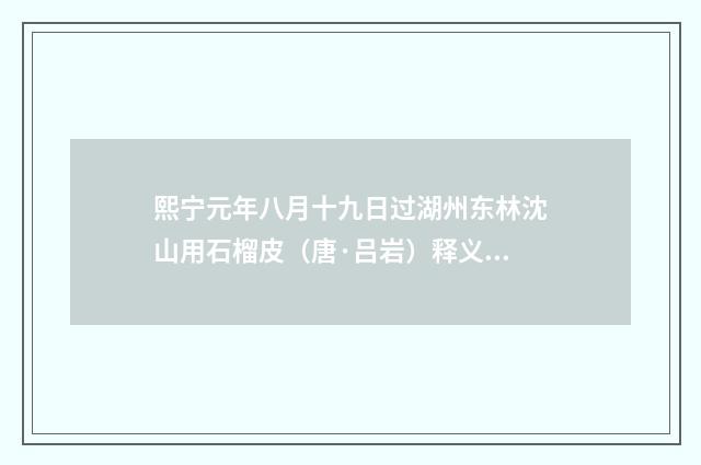 熙宁元年八月十九日过湖州东林沈山用石榴皮（唐·吕岩）释义及解释